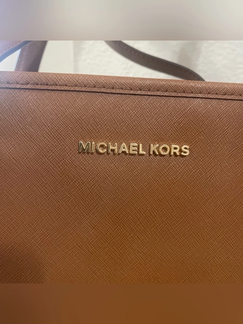 Michael Kors Camel Brown Saffiano Leather Tote with MK Charm
